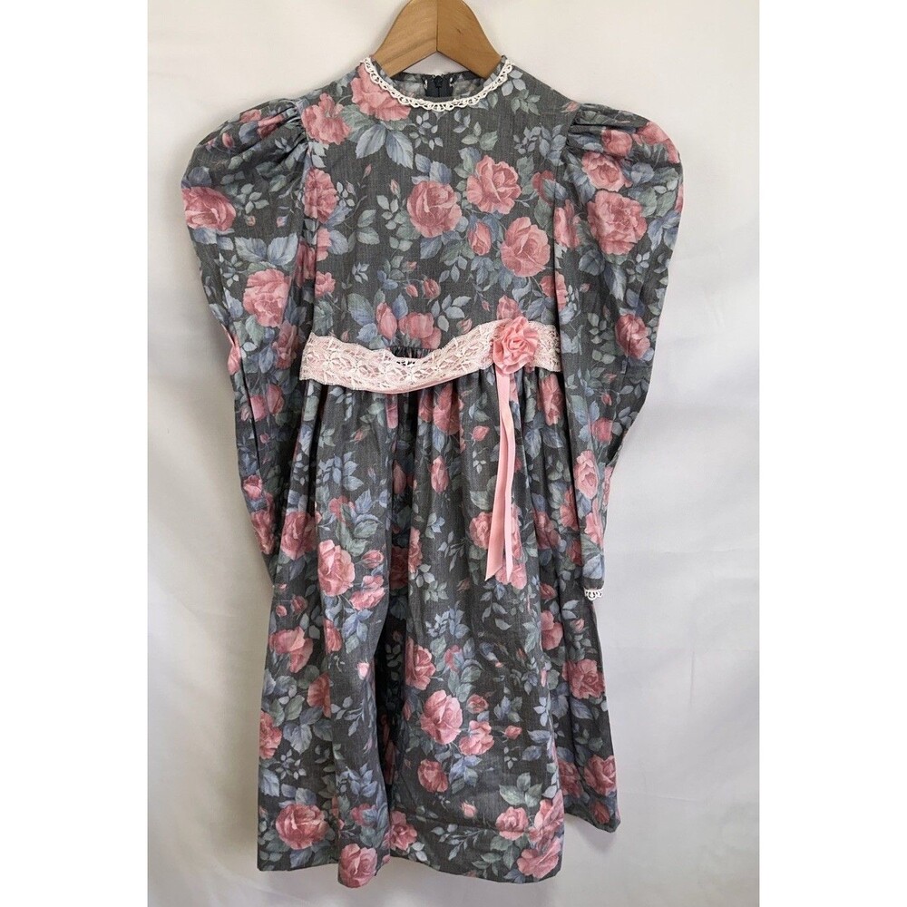 vtg Ruth Of Carolina Dress 6x USA flowers pink Long Sleeve  cottage core modest